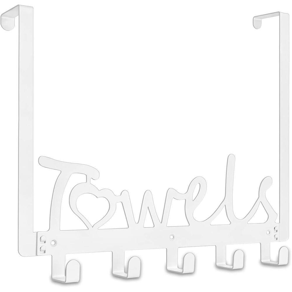 Over Door Towel Rack White Metal 5 Hooks Bathroom Organizer Hanger NWT